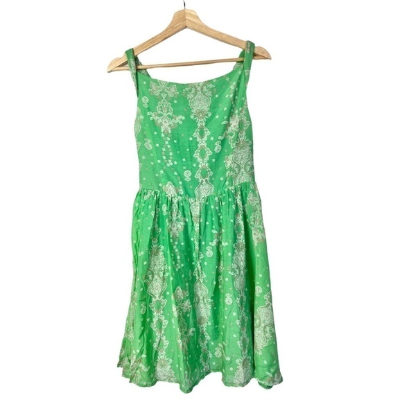 Modcloth TOV Green Floral Vintage Inspired Drop Waist Fit & Flare Dress 38 / S - Picture 2 of 4